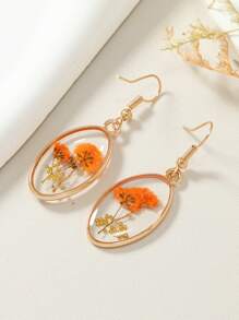 1 Pair Bohemian Style Natural Dried Flowers Various Colors Asymmetrical Shape Beads Earrings, Simple Design Suitable For Daily Wear