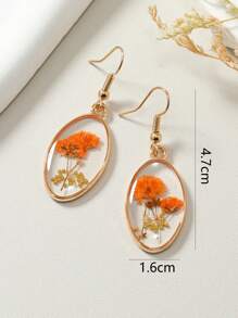 1 Pair Bohemian Style Natural Dried Flowers Various Colors Asymmetrical Shape Beads Earrings, Simple Design Suitable For Daily Wear