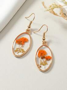 1 Pair Bohemian Style Natural Dried Flowers Various Colors Asymmetrical Shape Beads Earrings, Simple Design Suitable For Daily Wear