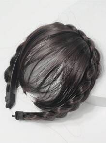 Cortina Postiza De Flequillo Sintético Con Banda De Trenzas De Flequillo Ordenadas Y Diadema Resistente Al Calor, Extensiones De Cabello Flequillo Para El Cabello - Natural Black - Ver 5