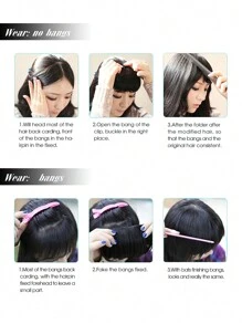 Cortina Postiza De Flequillo Sintético Con Banda De Trenzas De Flequillo Ordenadas Y Diadema Resistente Al Calor, Extensiones De Cabello Flequillo Para El Cabello - Natural Black - Ver 7