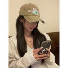 Mùa Xuân 2024 Kiểu Mỹ Đau khổ Retro Nước Denim mùa giặt Rách Lỗ Mũ bóng chày , Không giới tính - Màu Khaki - Xem 1