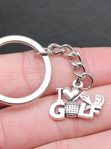 1pc Unisex 'I Love Golf' Pendant Zinc Alloy Keychain, Sports Fan Accessories - Silver - View 2