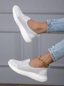 Plus Size Women's Shoes For Summer, 2024 Spring New Arrival, Breathable Mesh Slip-On Casual Walking Shoes With Large Perforation, Low Heel Loafers And Platform Slouchy Shoes With Thick Soles For Summer, Beijing Cloth Shoes For Women
