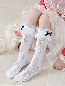 1 đôi Của Trân châu Công chúa Hoa Xu hướng: Cắt giảm Trên đầu gối Vớ Với Trang trí Bướm Đối với Mặc hàng ngày Hoặc Lễ cưới Mùa - trắng - Xem 6