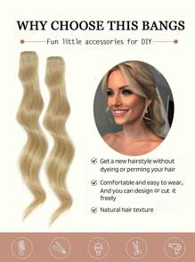 Flequillo Largo Y De Lado Con Ondas Naturales, Flequillo Lateral Y Frontal De Clip Para Uso Diario De Mujeres, Conjunto De 2 Piezas De Flequillo De Lado Y Frontal Largo - Dorado - Ver 4