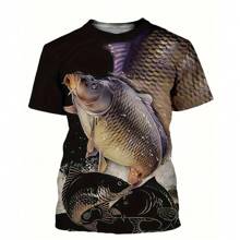 PRO THOR Camisa de pesca de manga corta con estampado de carpa, camiseta de pescador - Negro - Ver 2
