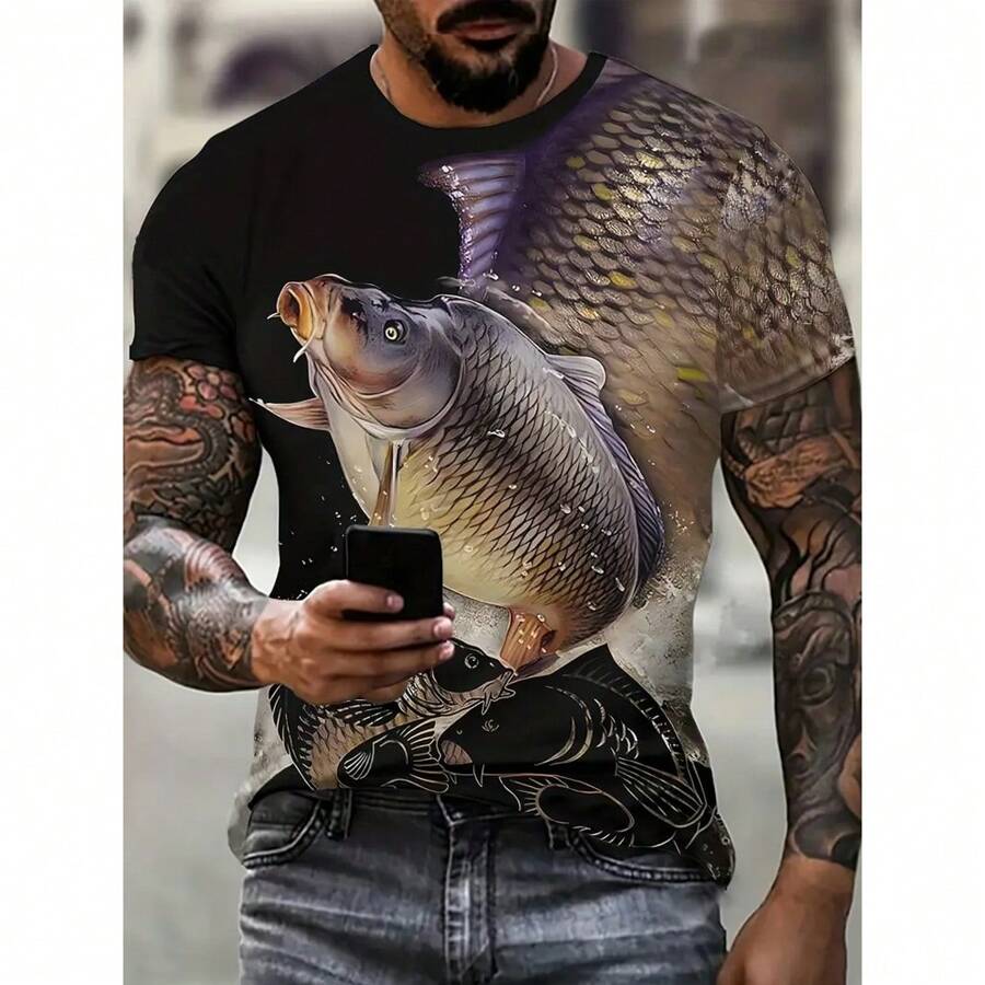 PRO THOR Camisa de pesca de manga corta con estampado de carpa, camiseta de pescador - Negro - Ver 1