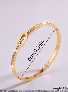 1 pieza Brazalete de acero inoxidable con un solo hilera de diamantes de imitación con diseño personalizado y elegante, adecuado para el uso diario de las mujeres