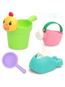 4 cái/bộ Trẻ em Cao su mềm Đồ chơi tắm Bịnh tưới nước Và bờ biển Gầu múc Đối với Con trai Và Cô gái - Nhiều màu - Xem 3