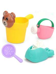 4 cái/bộ Trẻ em Cao su mềm Đồ chơi tắm Bịnh tưới nước Và bờ biển Gầu múc Đối với Con trai Và Cô gái - Nhiều màu - Xem 4