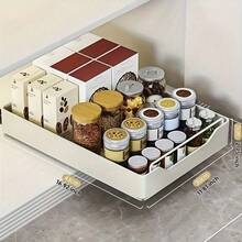 1pc Metal Pull-Out Sink Organizer Drawer, Slide-Out Storage Cabinet Rack For Bottles And Spices, Space Saving Shelf Holds Up To 100kg - White - View 13