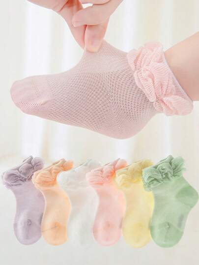 6 双女童花卉网眼透气公主袜，轻便，适合春夏季，0-6 个月，6-12 个月，1-2 岁，2-3 岁