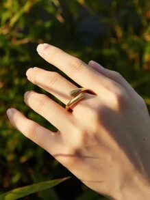 1pc Retro Style Stainless Steel Line Element Foundry Ring Ladies Jewelry Wedding Party Dating Gift - Thick Lines - View 2