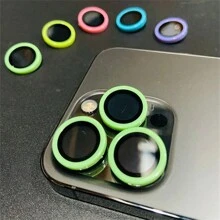 Luminous Lens Protector Compatible With IPhone 15 14 13 12 11 Pro Max Ceramic Camera Lens Protective Glass On IPhone 12 13 Mini 14pro Max(Orange) - Pink - View 6