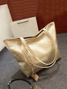 Yogodlns Túi tote họa tiết cá sấu bóng loáng Túi đeo vai PU thời trang Túi tote sức chứa lớn Túi tote laser hợp thời trang Túi xách màu kim loại cho nữ, sôi nổi, Punk & Túi để mặc dạo phố - Vàng - Xem 3