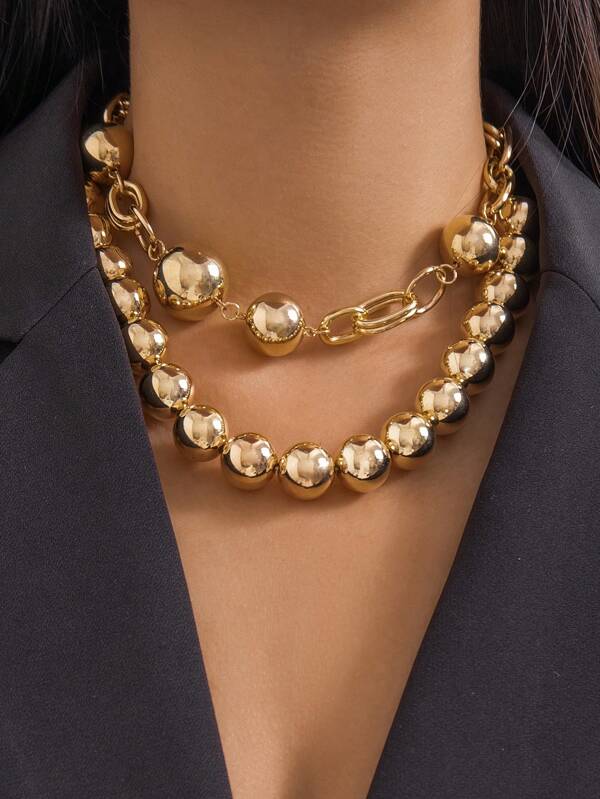 2pcs/Set Fashionable Elegant Asymmetrical Faux Pearl Beaded Necklace Set For Women. Perfect For Catwalk Dress, Formal Parties. Charming Jewelry As A Gift For Her On Holidays