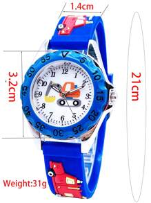 Cute Black Fire Truck & Firefighter 3D Cartoon Quartz Watch For Boys, Children Gift
