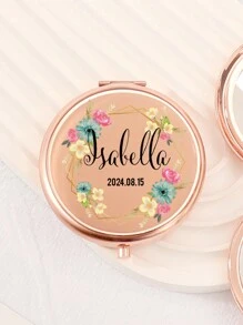 Custom Print: Personalized Name And Greetings! Leather Folding Makeup Mirror, High Definition Glass, 2X Magnifying Lens! Perfect Gift For Mom, Aunt, Grandma, Daughter, Niece, Sister, Bride, Bridesmaid, And More For Holidays, Birthdays, Weddings, Mother's Day, Valentine's Day