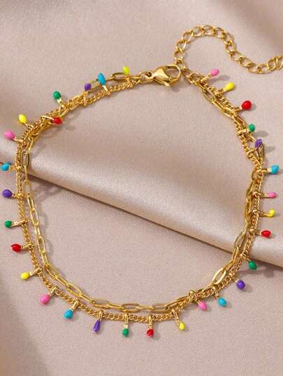 1 pezzo Cavigliera boho colorata per donna, in acciaio inossidabile color oro, gioiello estetico da spiaggia estivo, regalo di lusso per matrimonio