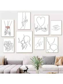 1pc Family Portrait Canvas Poster Minimalist Baby Line Drawing Wall Painting Abstract Wall Art For Nursery Home Living Room Decor No Frame