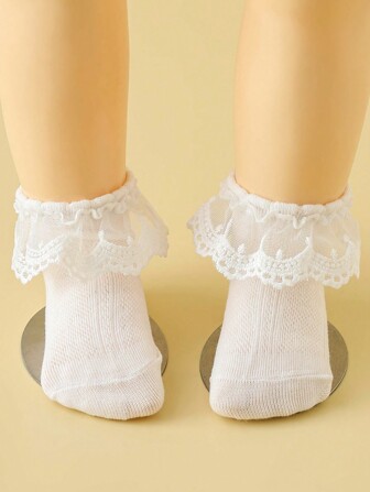 1 Pair Comfortable, Breathable, Fashionable Princess Style White Socks Suitable For Baby Girls" Dancing, Casual Parties, Holidays And Spring, Summer And Autumn Seasons