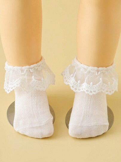 1 Pair Comfortable, Breathable, Fashionable Princess Style White Socks Suitable For Baby Girls" Dancing, Casual Parties, Holidays And Spring, Summer And Autumn Seasons