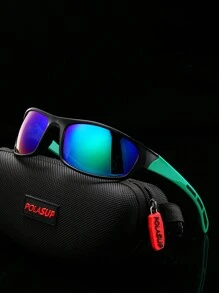 POLASUP 1pc Men's Sports Cycling Glasses For Summer, Suitable For All Seasons, Half Frame With Contrast Double-Color Fluorescent Color, With Silicone Non-Slip Foot Pad, Comfortable And Soft Nose Pad, Polycarbonate Explosion-Proof With Reflective Plating Pc Mirror Anti-Lost Rope And Eyeglass Cloth) Beach Accessories Glasses Shades Easy Comfort Casual Outfits Outdoor Cycling Glasses For Summer Beach Vacation, Outdoor, Travel