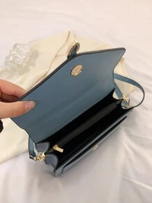 Belt Decorated Flap Crossbody Bag, Handbag - Baby Blue - View 7