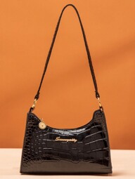 Fashionable Black Crossbody Bag For Women, Crocodile Pattern, Tready Crescent Moon Bag For Women, Animal Print Women Bag