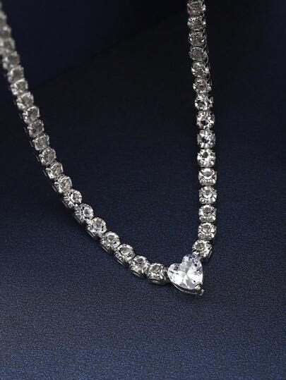 1pc Fashionable Minimalist Claw Chain & Cubic Zirconia Heart Shaped Pendant Necklace Valentines,Mom,Mother,Mother's Day,Gift