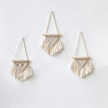 Mini Macrame Wall Hanging Set Of 3pcs Cute Boho Tree Decoration Car Ornaments Woven Art Decor For Nursery Bathroom Bedroom Living Room Dorm,Home Decor ,Room Decor,Wall Decor Gifts Birthday Graduation