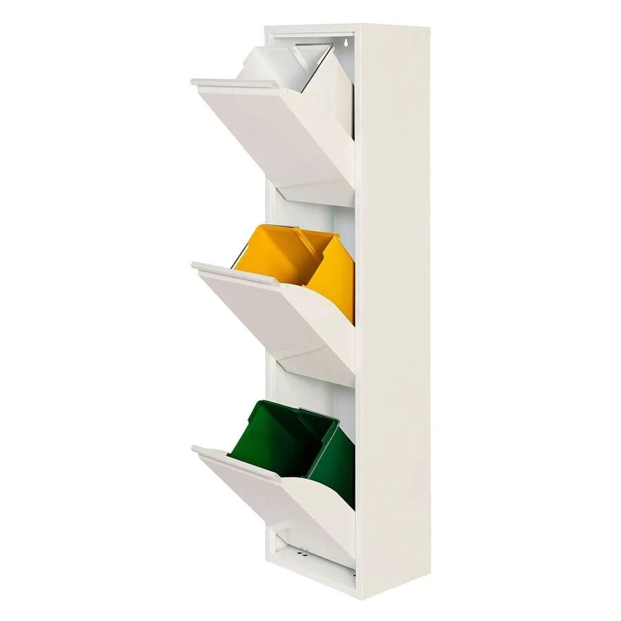 Well Home Mobiliario & Decoración Lixeira De Reciclagem Com 3 Compartimentos De Metal, 3x17l (51l) Branco Fosco - Branco - Ver 1