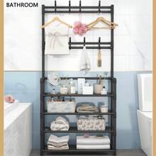 Zapatero y Perchero Multifuncional, Perchero de Entrada con 16 Ganchos, Estante para Zapatos de Gran Espacio, Zapatero con 4 Niveles, Fácil Montaje, 2 en 1 Estante para Zapatero - Negro - Ver 5