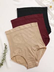 FINETOO 3 piezas Ropa interior femenina sólida / impresa / a rayas de cintura alta en forma de triángulo - Multicolor - Ver 3