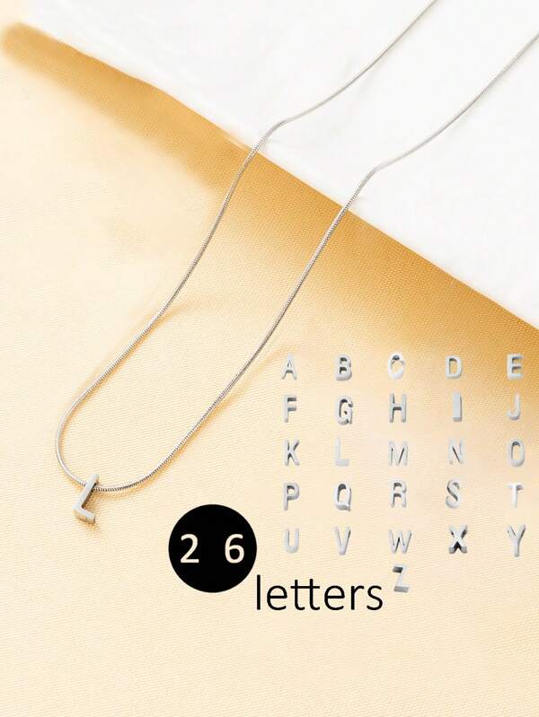 1pc Stainless Steel Snake Chain Necklace With Letter, Zodiac Sign Pendant For Women, Men And Girls With Silver Plating, Low Allergy