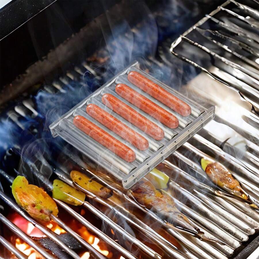 1pc BBQ Hot Dog Roaster With Extra Long Wooden Handle, Stainless Steel