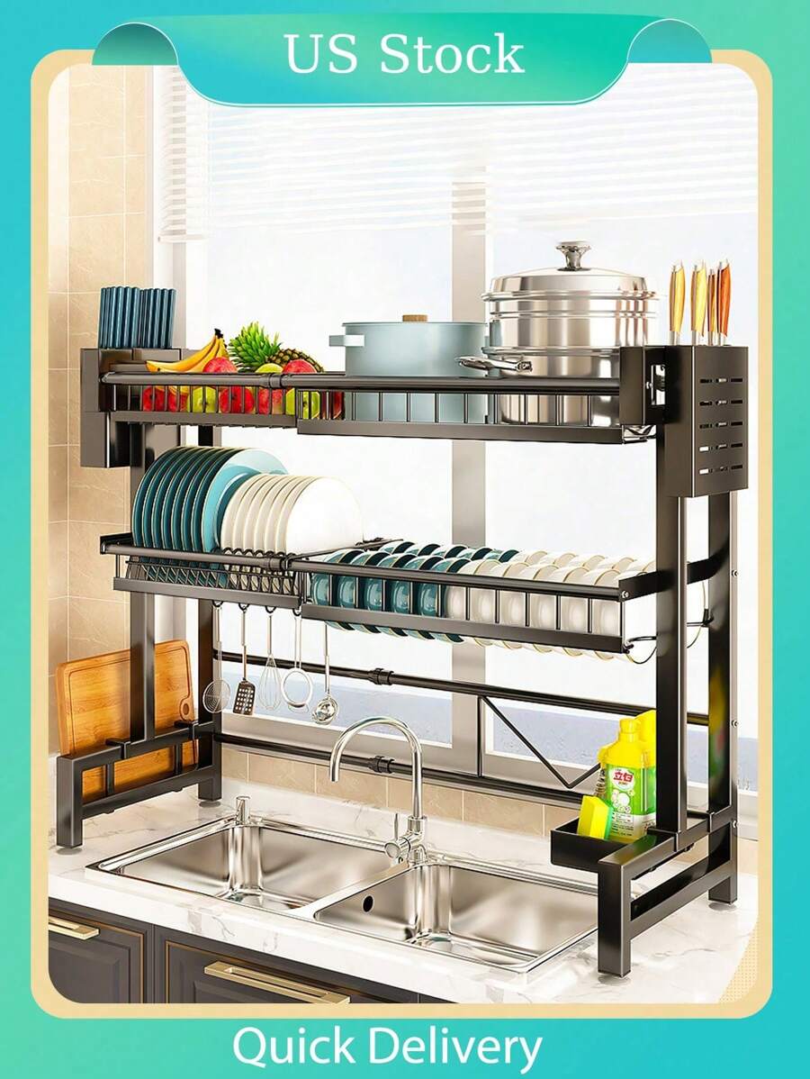 1pc 31.89in(81cm) Height. Double Layer Over Sink Dish Drying Rack ...