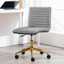 Furnistyle Velvet Upholstered Tufted Home Office Chair, Armless Desk Task Chair With Wheels, 360° Swivel Beauty Vanity Chair For Makeup Room, Ergonomic Computer Rolling Desk Chair With Back, Adjustable Accent Chair With Gold Metal Base Stool Chair, Mid-Back Office Chair For Desk With Soft Seat