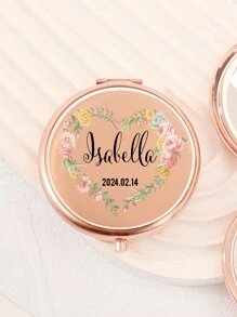 Custom Print: Personalized Name And Greetings! Leather Folding Makeup Mirror, High Definition Glass, 2X Magnifying Lens! Perfect Gift For Mom, Aunt, Grandma, Daughter, Niece, Sister, Bride, Bridesmaid, And More For Holidays, Birthdays, Weddings, Mother's Day, Valentine's Day