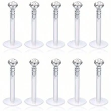 10pcs/set Fashionable Minimalist Acrylic Transparent Inlaid Rhinestone Lip & Stud Earrings, Suitable For Women's Daily Wear - White - View 12