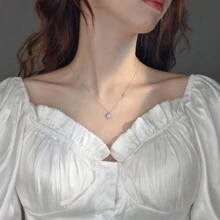 1pc Fashionable And Simple Style Luxury Sun, Moon, Stars And Flowers With Cubic Zirconia Necklace, Collarbone Chain For Summer Vacation Proposal Or Confession Gift Valentines,Mom,Mother,Mother's Day,Gift