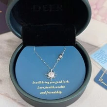 1pc Fashionable And Simple Style Luxury Sun, Moon, Stars And Flowers With Cubic Zirconia Necklace, Collarbone Chain For Summer Vacation Proposal Or Confession Gift Valentines,Mom,Mother,Mother's Day,Gift