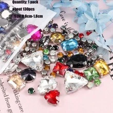 1 包 130 颗混合形状缝纫玻璃水钻,带金属爪,适用于珠宝、衣服、服装、鞋子、连衣裙、服饰(银色底座) - 彩色 - 查看 11