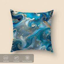 [雙面印花]1入組45*45cm迷幻金色大理石紋流體靠墊套，採用桃皮面料製成，適用於營造春季氛圍，日常家居裝飾，適用於臥室，床上用品，客廳，花園，沙發，椅子，大理石紋，流體，星星 - 彩色 - 查看 1