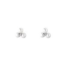 1pair Simple S925 Sterling Silver Design Three Faux Pearls Stud Earrings Suitable For Women Daily Wear Wedding Bridal Jewelry