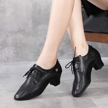 女士皮革軟底跳舞鞋 拉丁舞鞋廣場舞專業舞鞋 - 黑色 - 查看 2