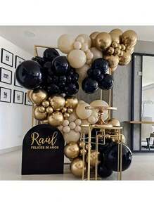 73 Peças Kit de Guirlanda de Balões de Látex Preto Dourado Branco e Areia para Decoração de Bottom de Festa de Aniversário, Casamento, Natal