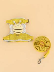 1set Cute Cartoon Bee Pet Collar And Leash Set For Small Dogs, And Cat's Harness Vest And Leash Set