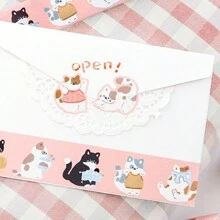 1入組和紙膠帶,pucca Island Daily系列,卡通小狗,小熊,熊貓,魚動物主題剪貼簿材料,自粘裝飾貼紙,材料：離型紙,（每350mm重複一次圖案） - 彩色 - 查看 6